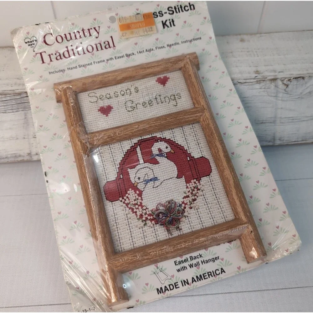 Christmas Geese Country Traditional 1980s Counted Cross Stitch Kit #034510